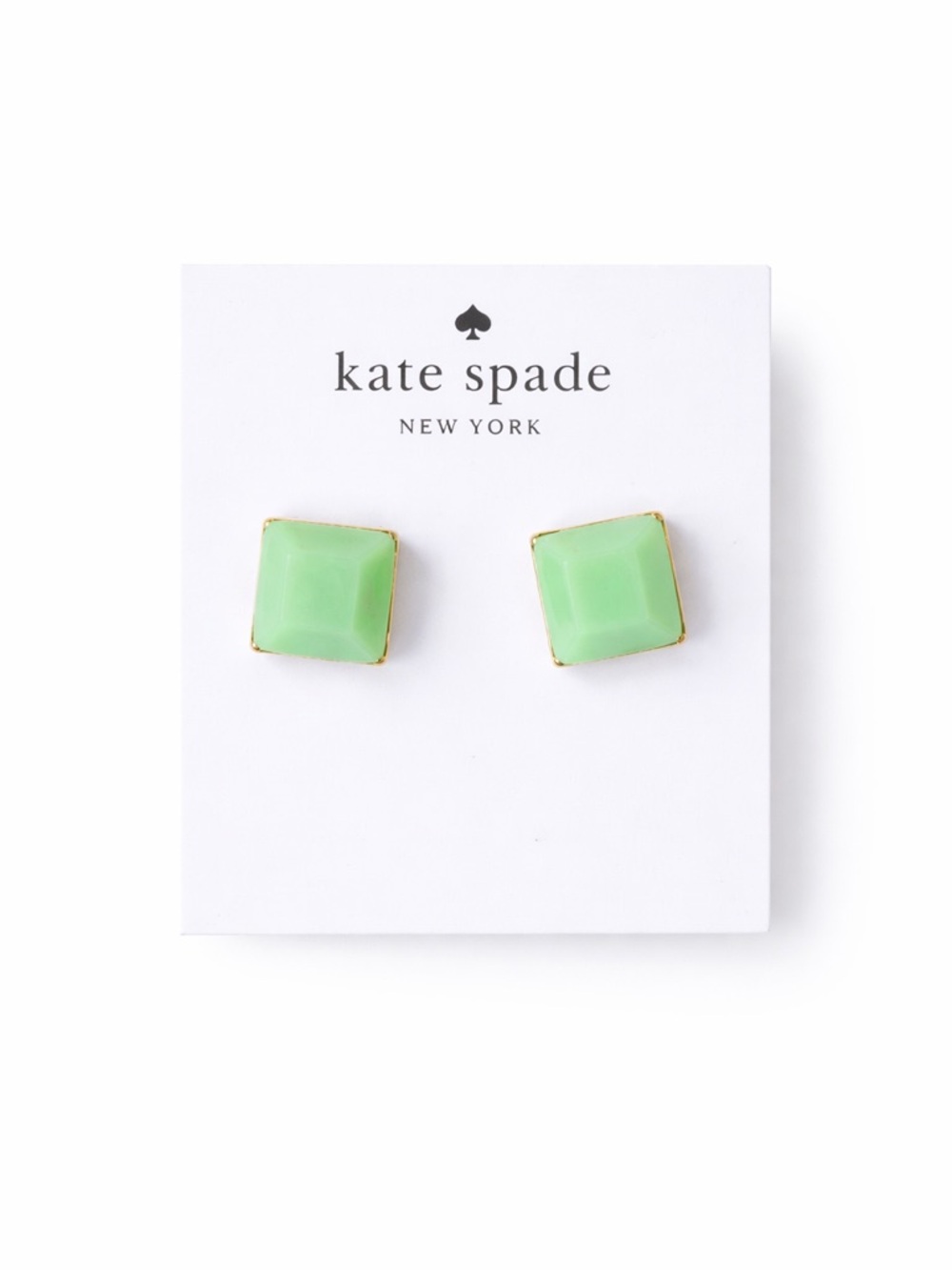 KATE SPADE Jelly Pudding Square Mint Green Gold-Trim Stud Earrings
